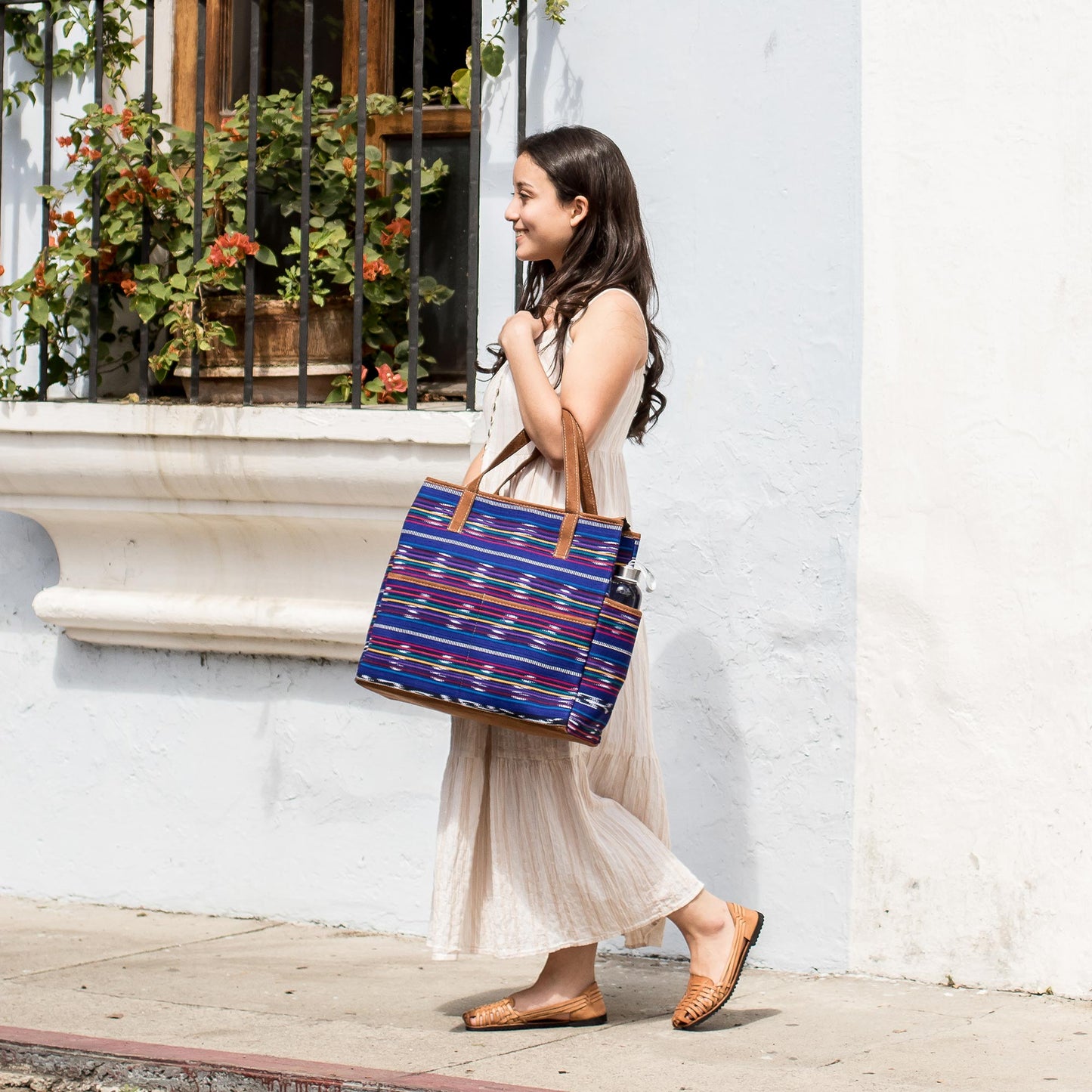 Champerico Bound Hand Woven Blue Multicolor Cotton Tote Purse from Guatemala