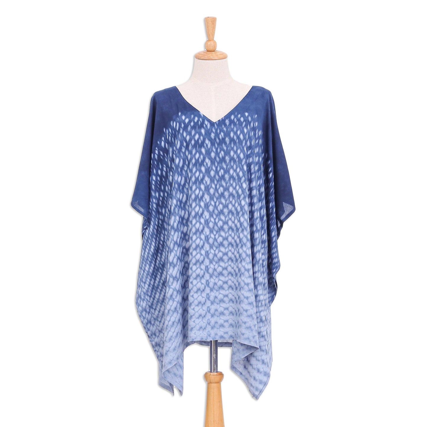 Thai Rain in Dark Blue Hand Made Tie-Die Rayon Caftan