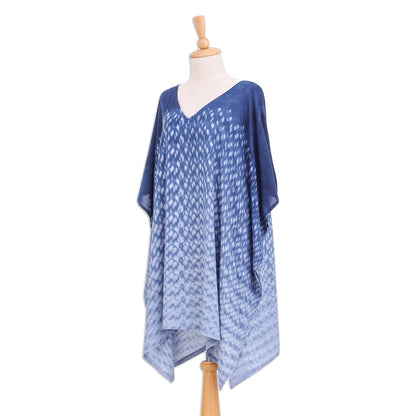 Thai Rain in Dark Blue Hand Made Tie-Die Rayon Caftan