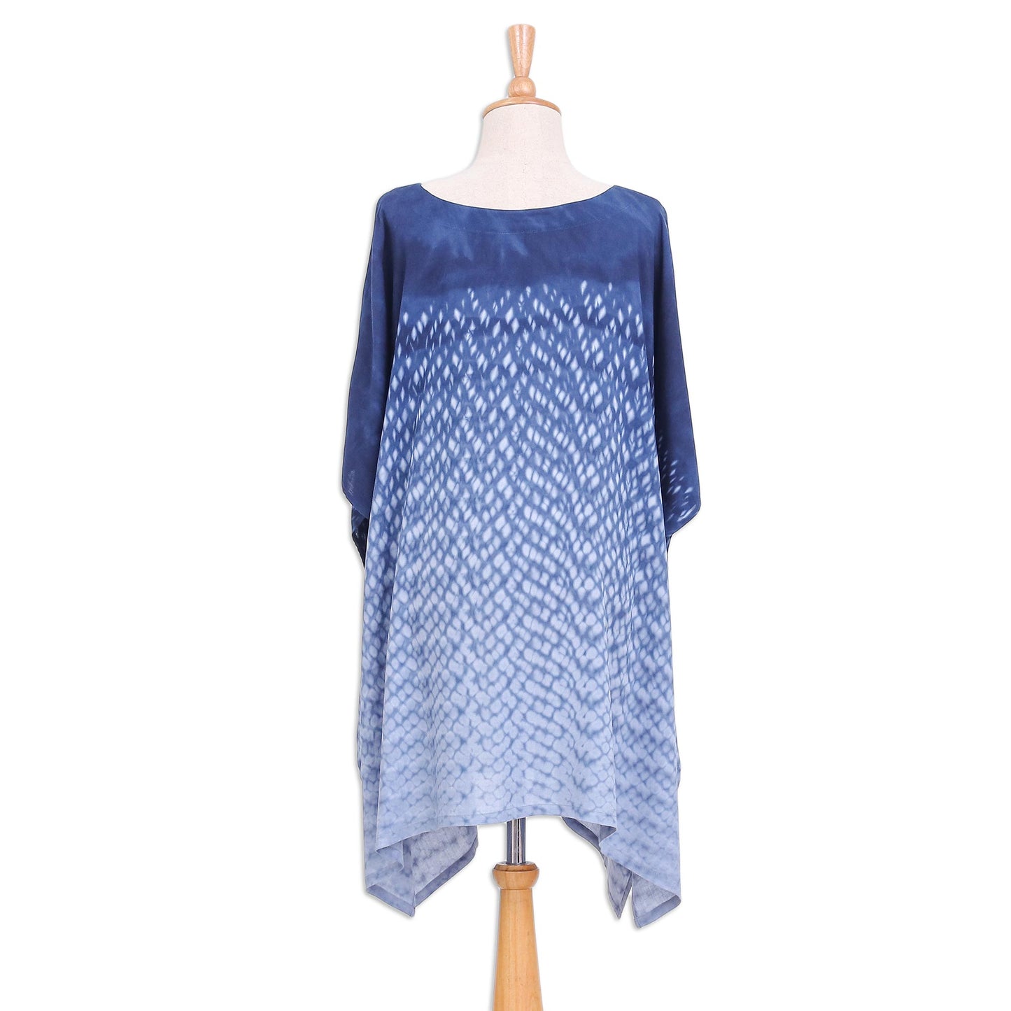 Thai Rain in Dark Blue Hand Made Tie-Die Rayon Caftan