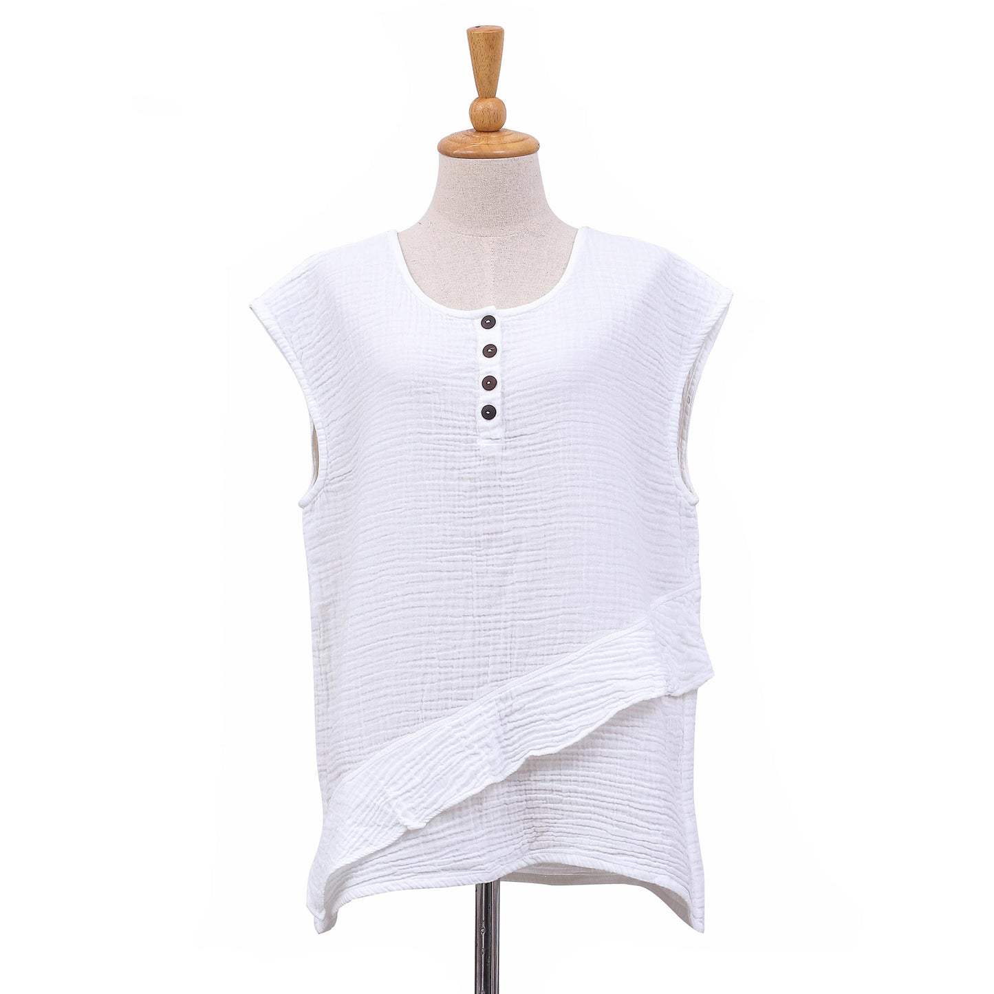 Fresh Air in White White Double Cotton Gauze Sleeveless Blouse