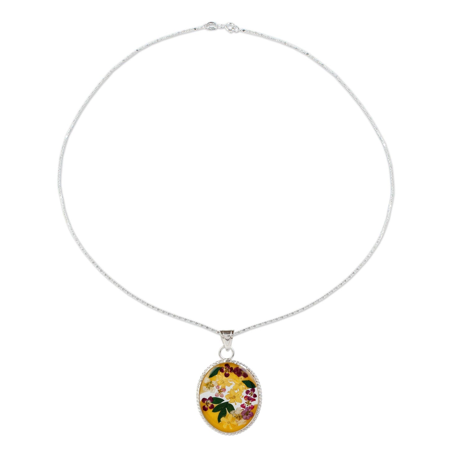 Yellow Forever Sterling Silver Necklace with Yellow Dried Flower Pendant