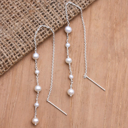 Moonlit Trellis Handmade Cultured Pearl Dangle Earrings from Bali