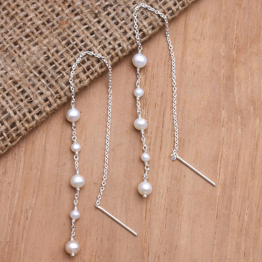 Moonlit Trellis Handmade Cultured Pearl Dangle Earrings from Bali