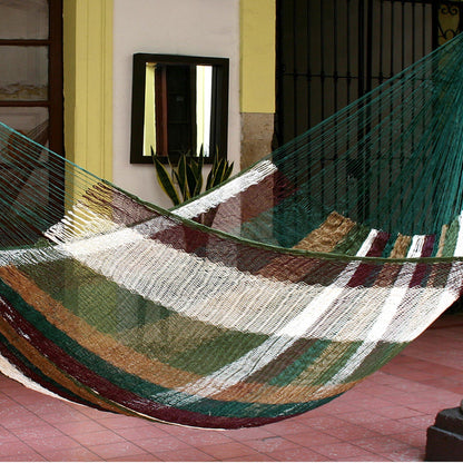 NOVICA - Mayan Hand Woven Earthtone Striped Two Person Hammock