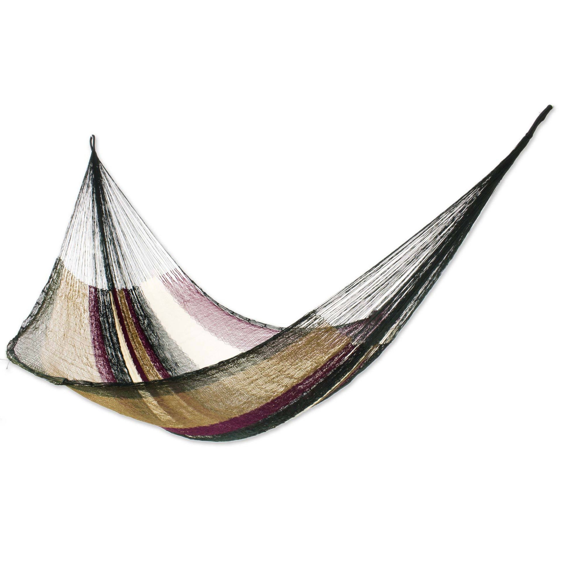 NOVICA - Mayan Hand Woven Earthtone Striped Two Person Hammock