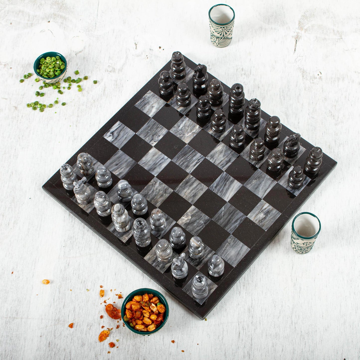 Check in Gray Handcrafted Mexican Marble Chess Set Game