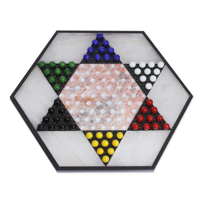 Colorful Contrast Hand Crafted Marble Chinese Checker Game Set