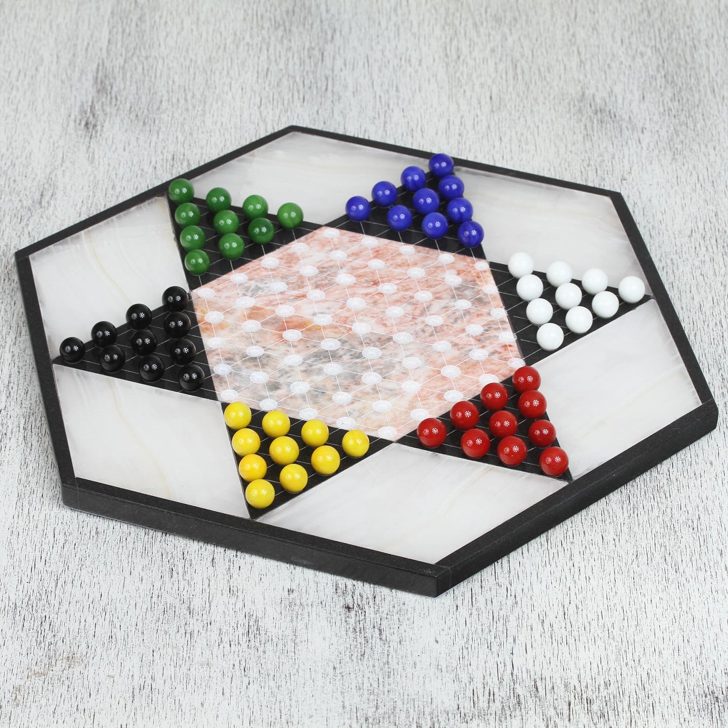 Colorful Contrast Hand Crafted Marble Chinese Checker Game Set