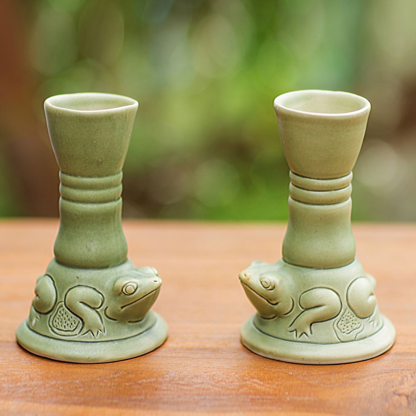 Yoke Frog Green Ceramic Animal Themed Candle Holders (Pair)