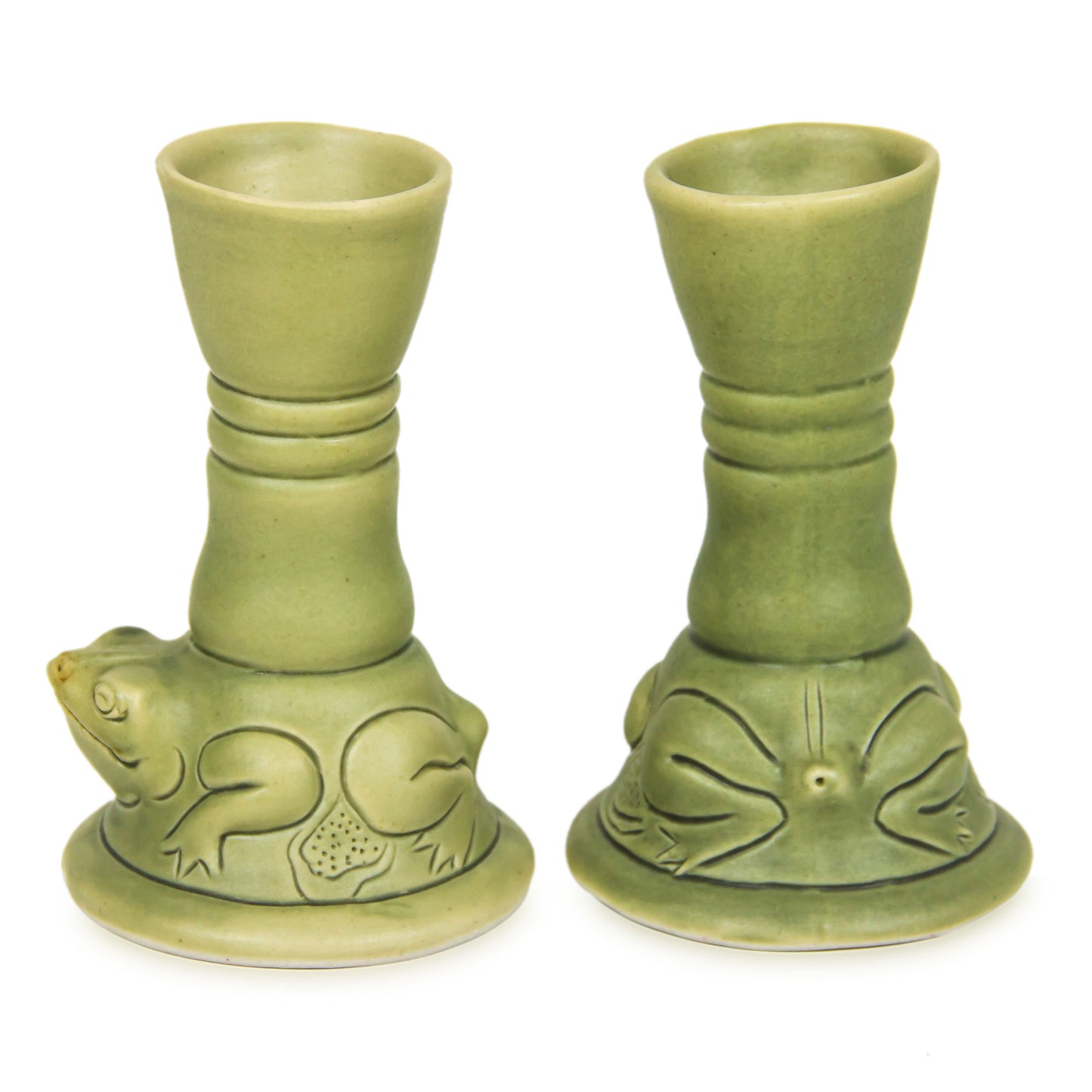 Yoke Frog Green Ceramic Animal Themed Candle Holders (Pair)