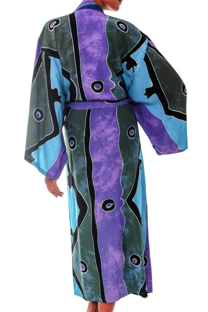 Seaside Blue Women's Batik Long Robe