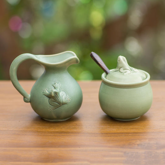Fancy Frogs Fair Trade Ceramic Sugar Bowl and Creamer