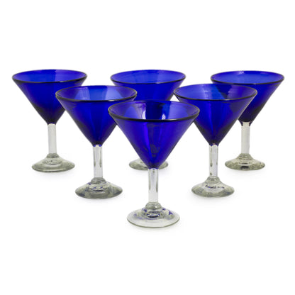 Sapphire Blue Handblown Glass Recycled Martini Drinkware (Set of 6)