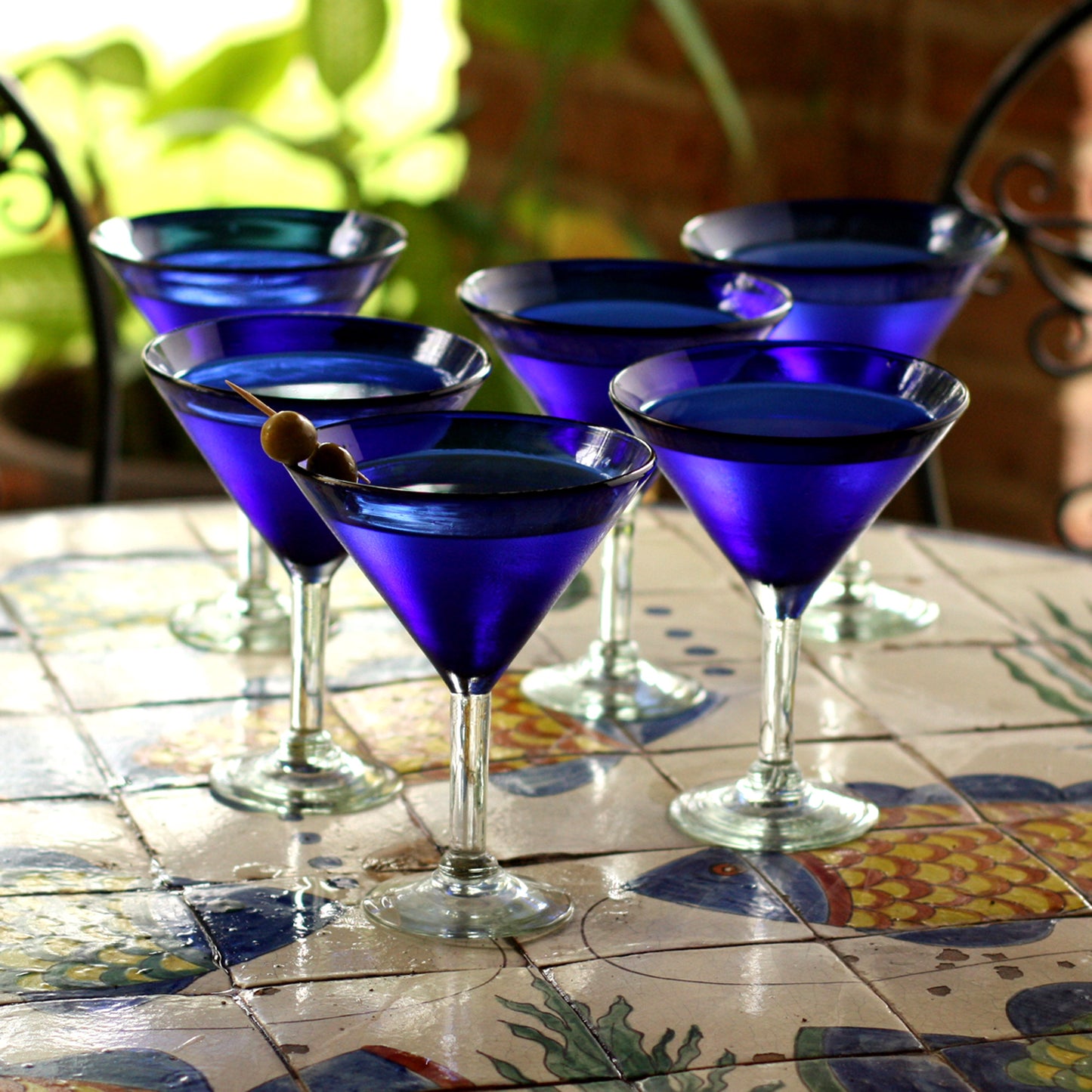 Sapphire Blue Handblown Glass Recycled Martini Drinkware (Set of 6)