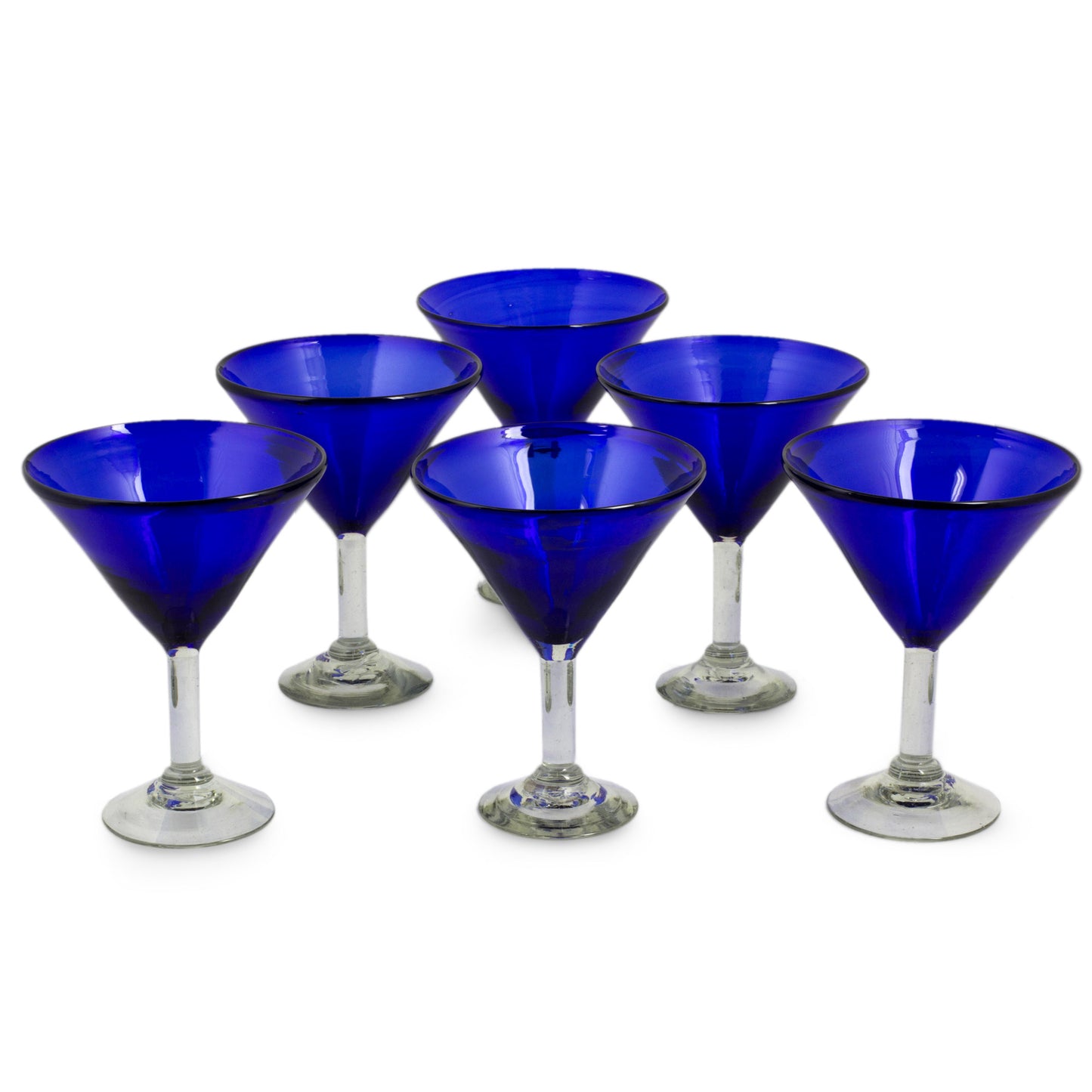Sapphire Blue Handblown Glass Recycled Martini Drinkware (Set of 6)