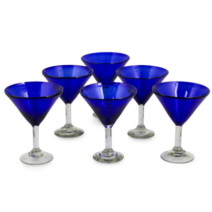 Sapphire Blue Handblown Glass Recycled Martini Drinkware (Set of 6)