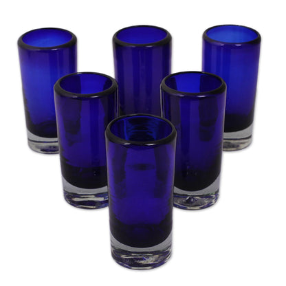 Pure Cobalt Hand-Blown Recycled Glass Shot Glass Set