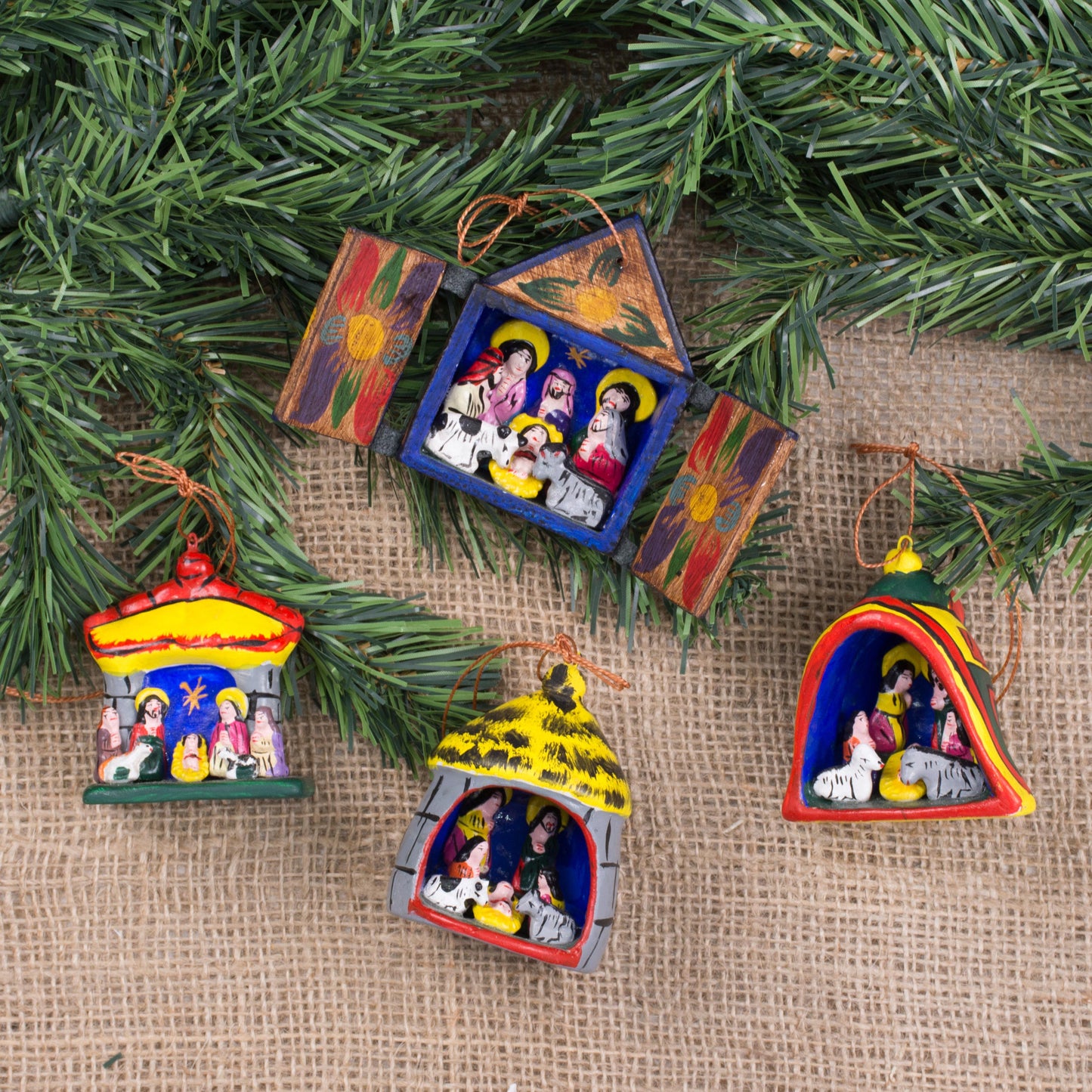 Nativity Hand Made Religious Wood Christmas Ornaments (Set of 4)