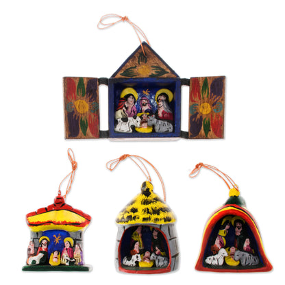 Nativity Hand Made Religious Wood Christmas Ornaments (Set of 4)