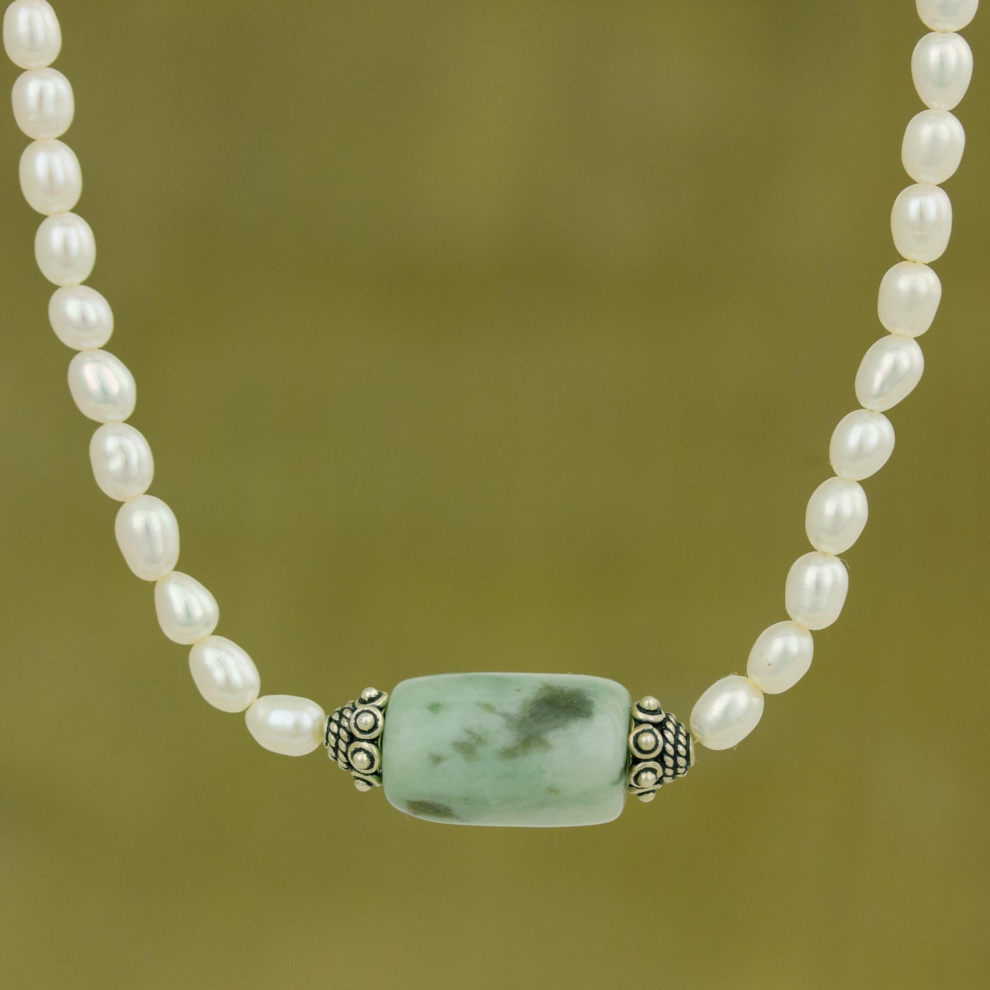 Touch of Life Pearl & Jade Pendant Necklace