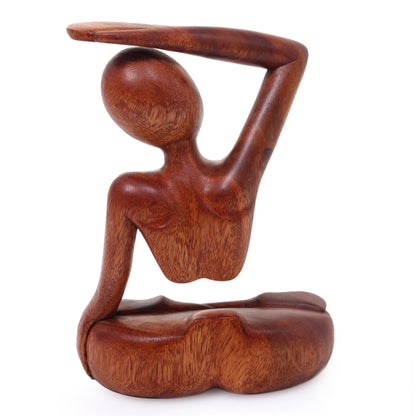 NOVICA - Brown Suar Wood Yoga Sculpture