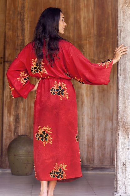 Hibiscus Red Hand Made Batik Robe from Indonesia