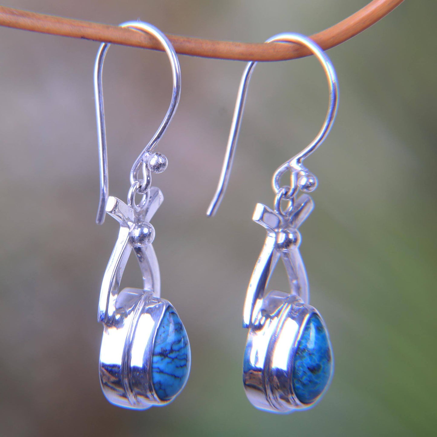 NOVICA - Natural Turquoise & Sterling Silver Dangle Earrings