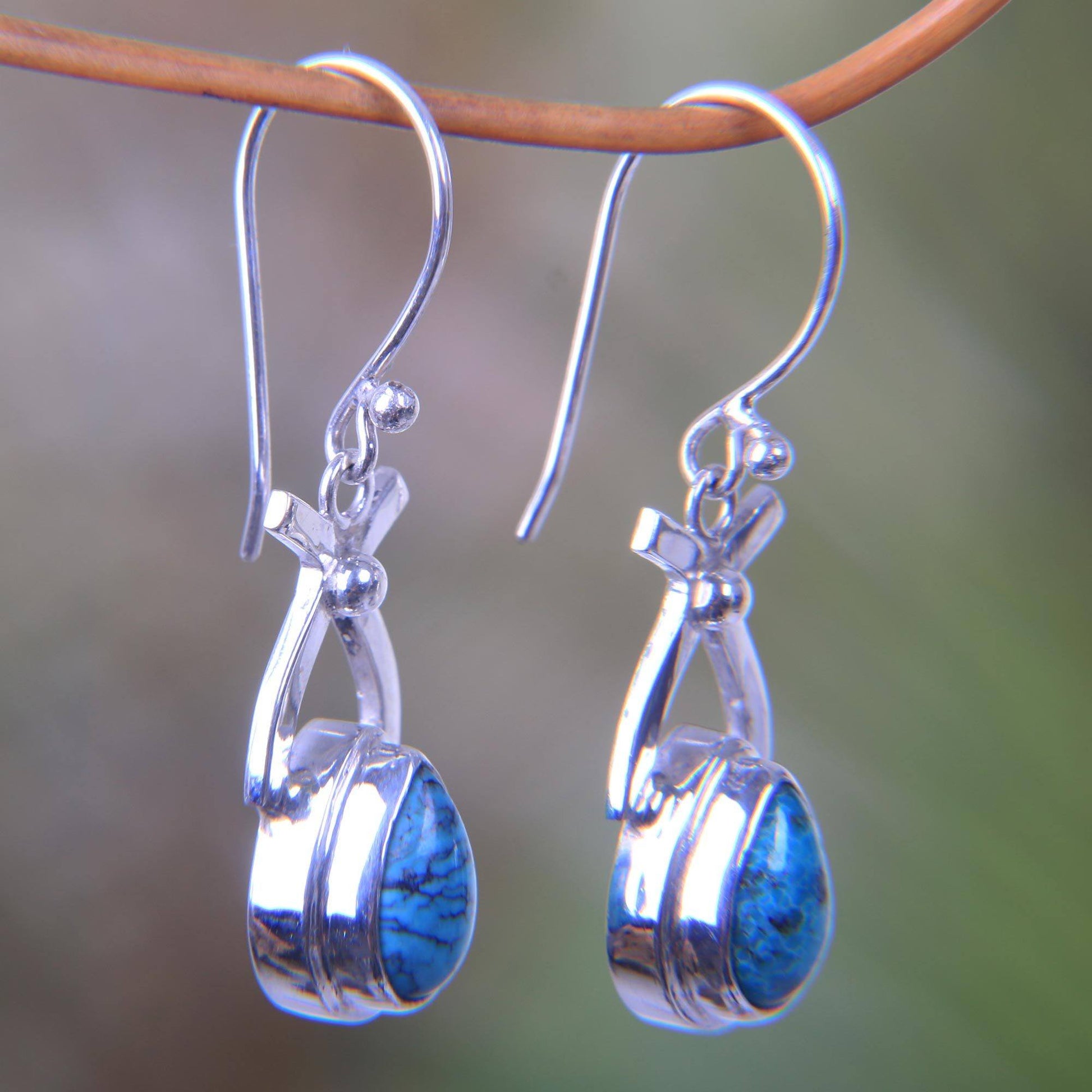 NOVICA - Natural Turquoise & Sterling Silver Dangle Earrings