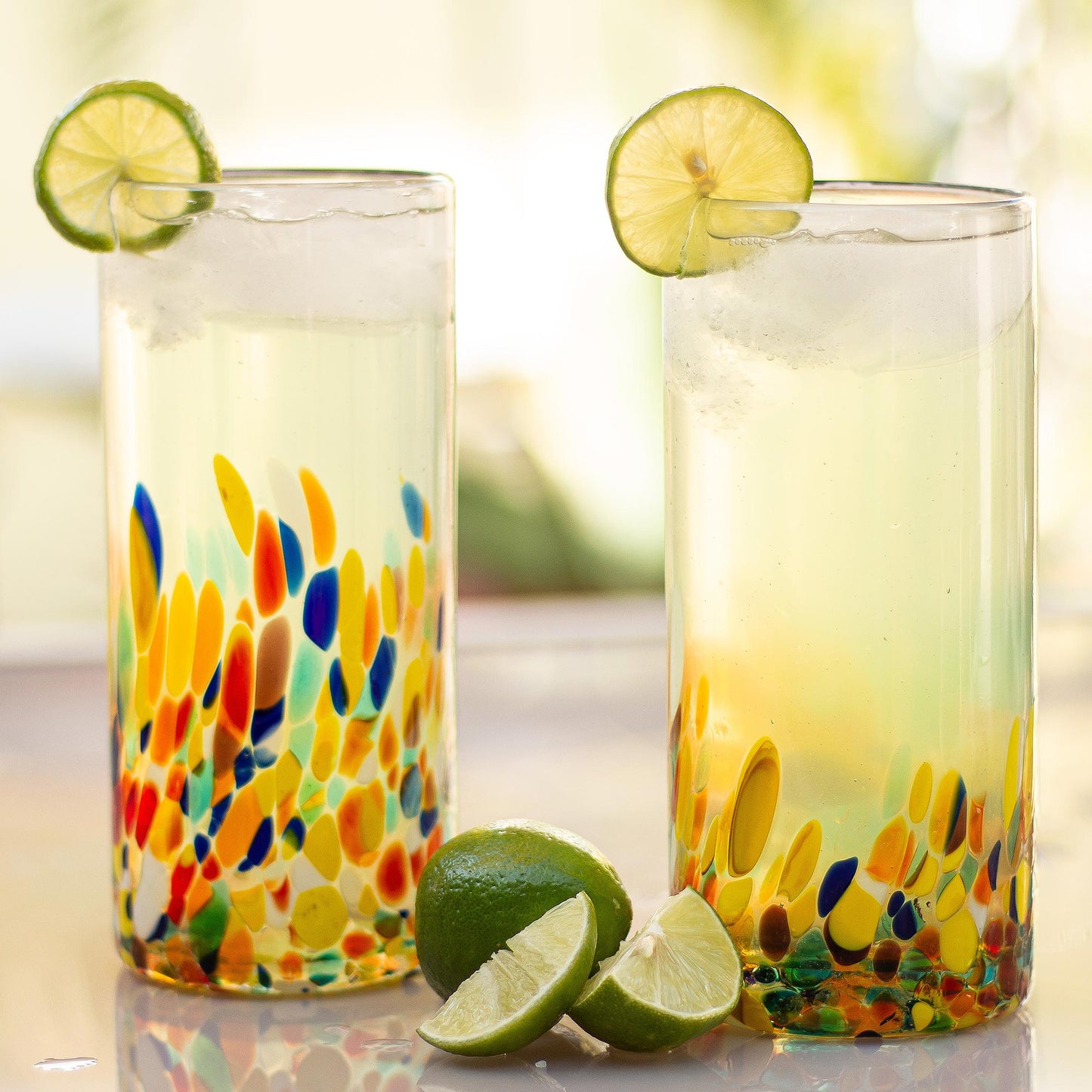 Confetti Colorful Handblown Glass Highball Cocktail (Set of 6)
