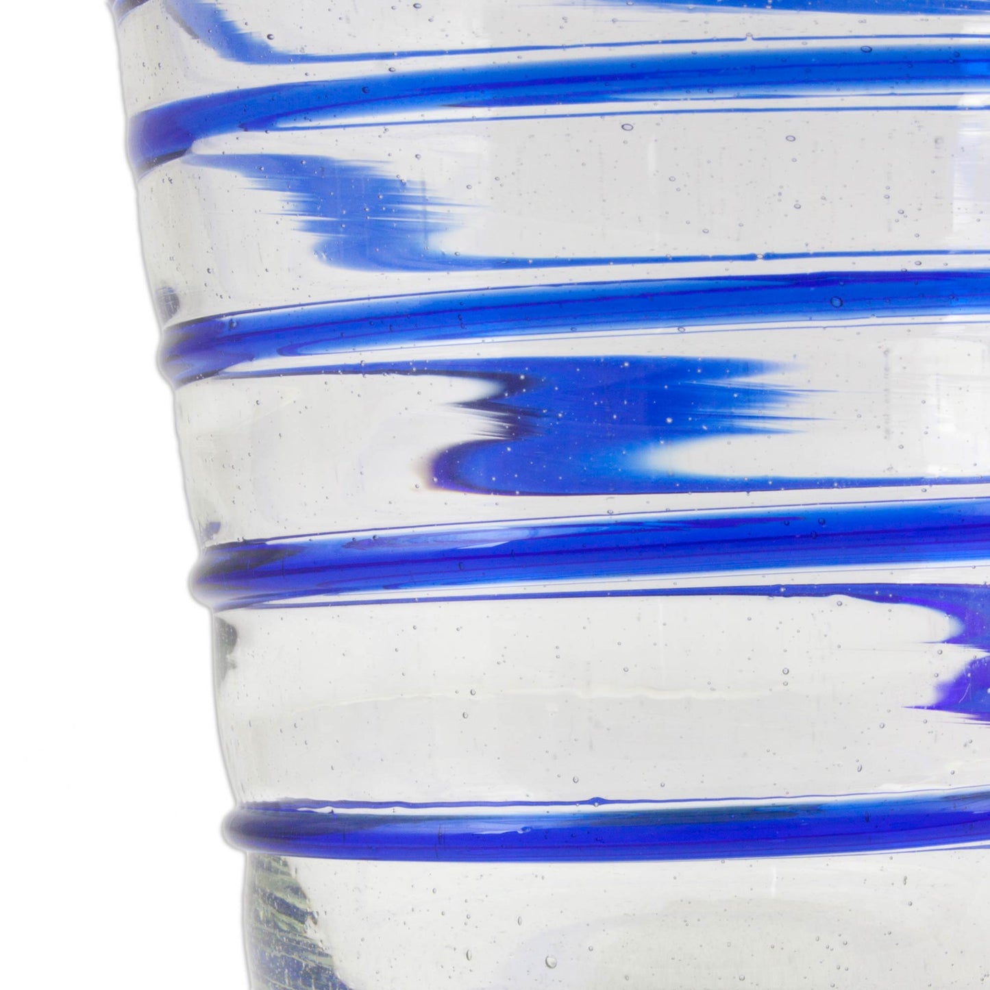 Cobalt Spirals Handblown Recycled Glass Six Striped Blue Wine Glasses