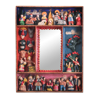 Little Carnaval Scene Folk Art Retablo Wall Mounted Mirror