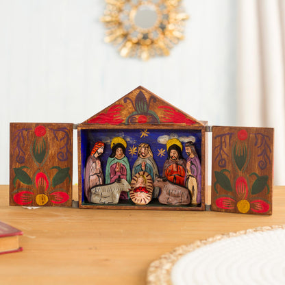 Jesus Spoke of Peace Fair Trade Nativity Scene Retablo Wood Sculpture