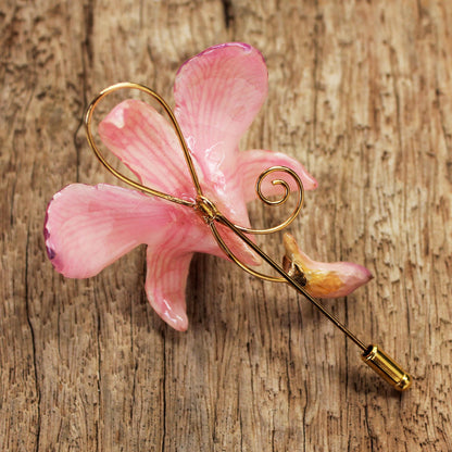 Eternal Orchid Gold Plated Flower Brooch