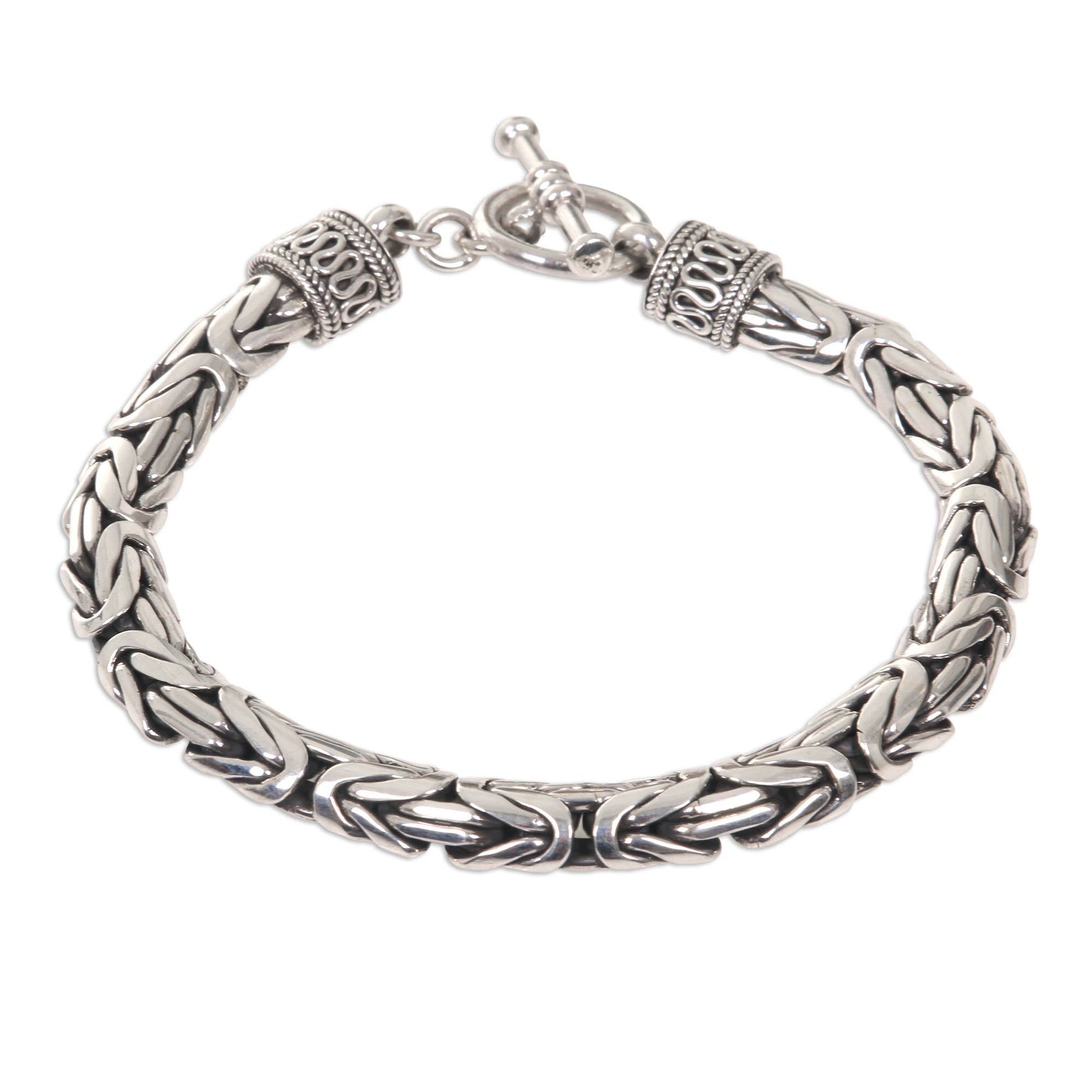 NOVICA - Men's Sterling Silver Dragon Chain Bracelet