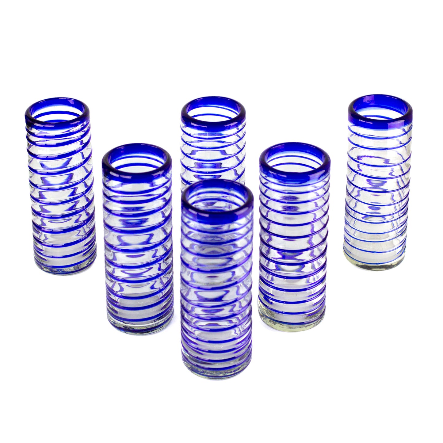 Cobalt Spiral Hand Made Handblown Glass Six Drinking Glasses