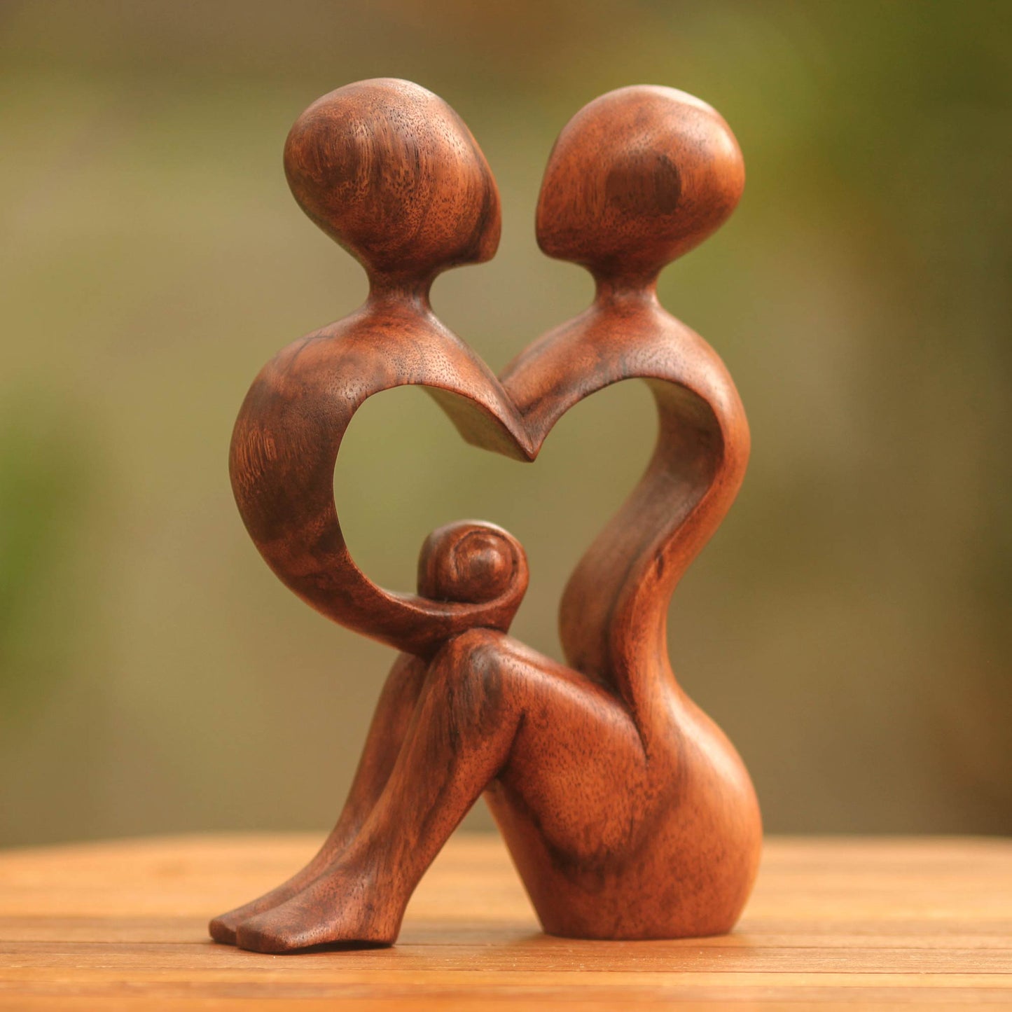 A Heart Shared by Two Romantic Wood Sculpture