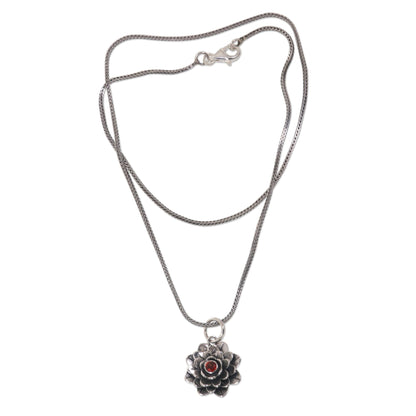 Sacred Red Lotus Sterling Silver Necklace