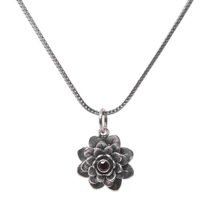 Sacred Red Lotus Sterling Silver Necklace