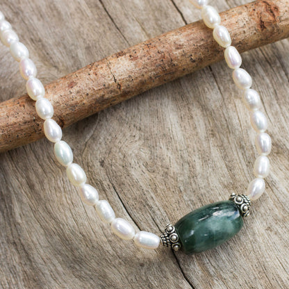 Purity and Love Artisan Crafted Pearl and Jade Necklace