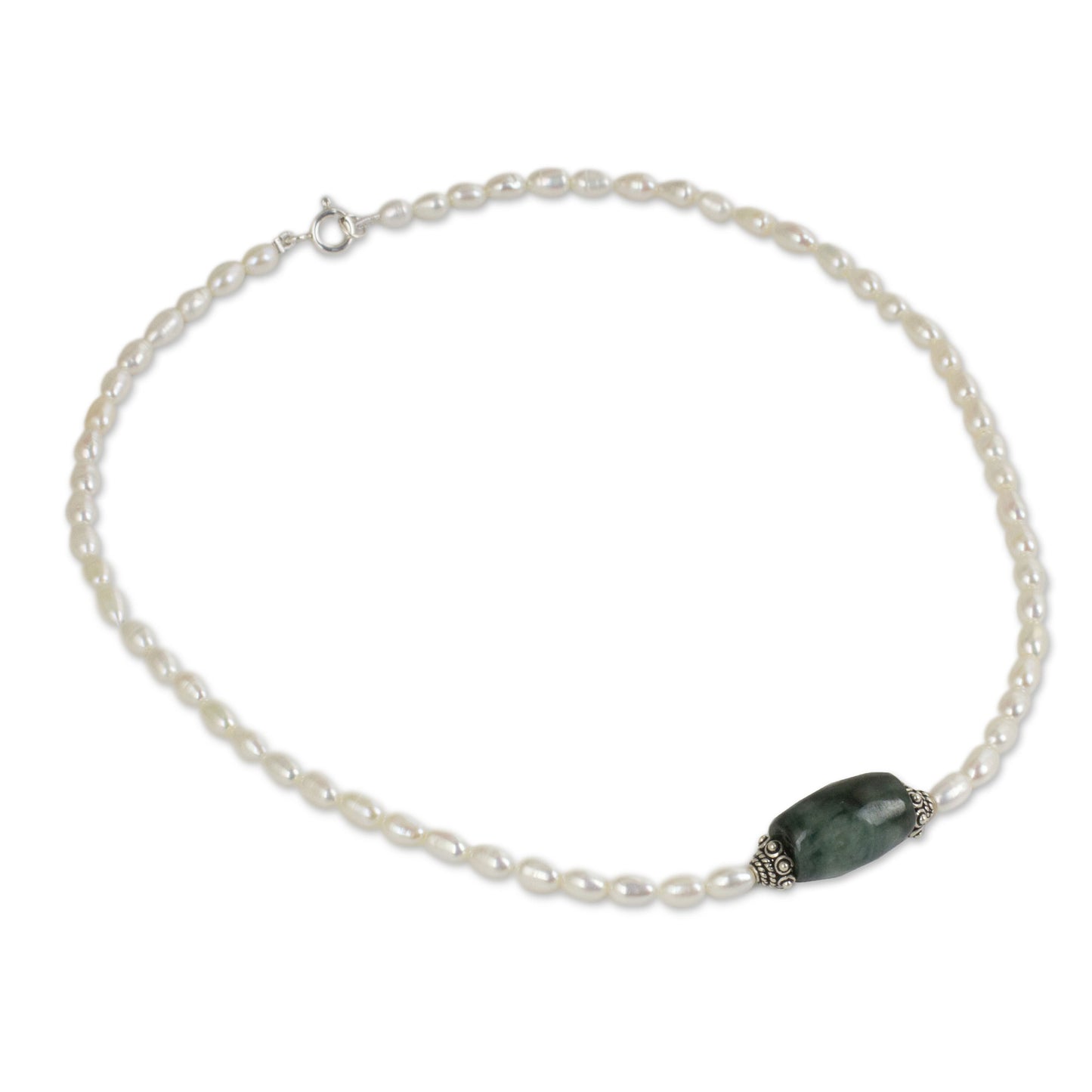 Purity and Love Artisan Crafted Pearl and Jade Necklace