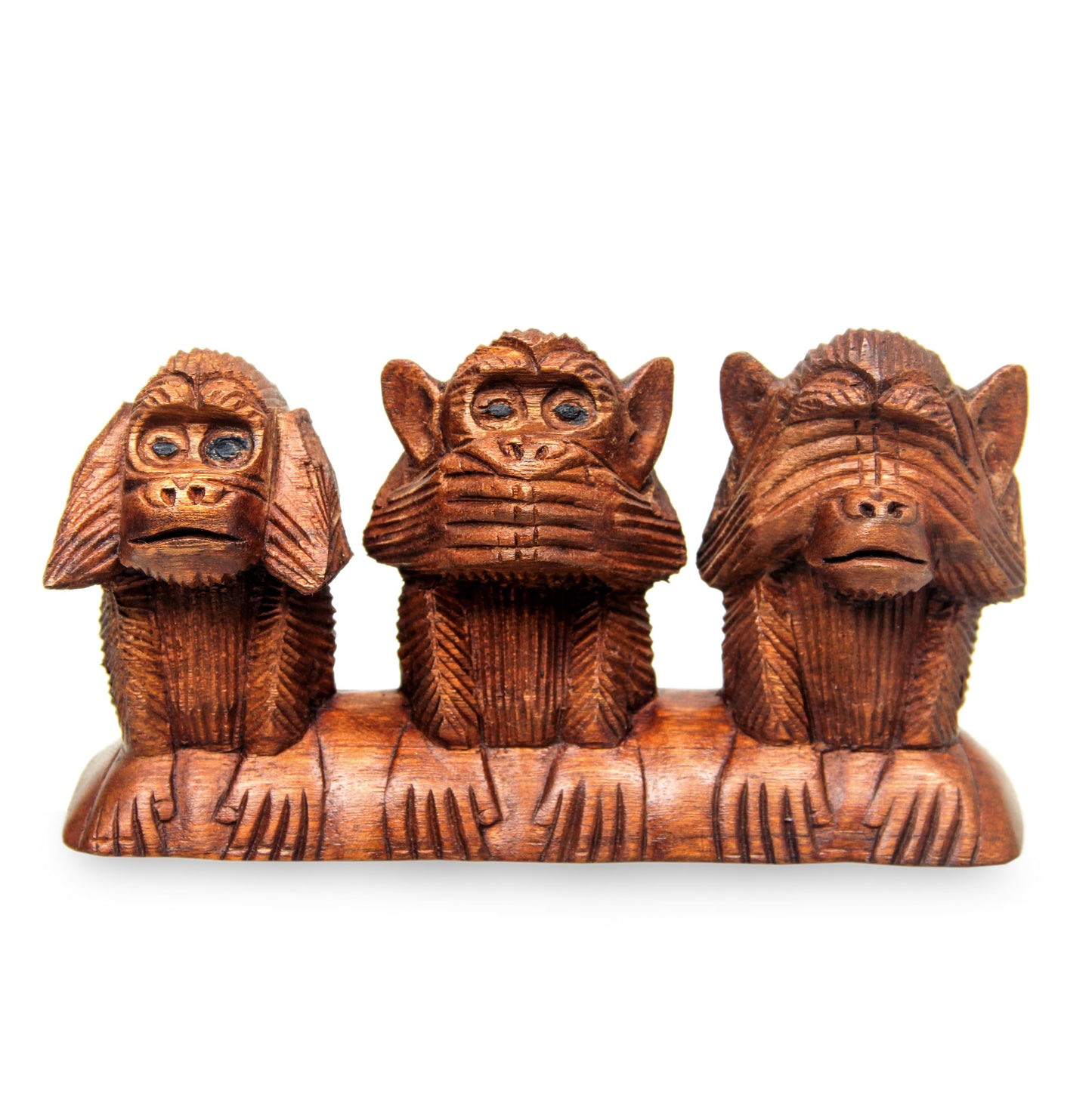 Three Wise Monkeys Suar Wood Proverb Sculpture