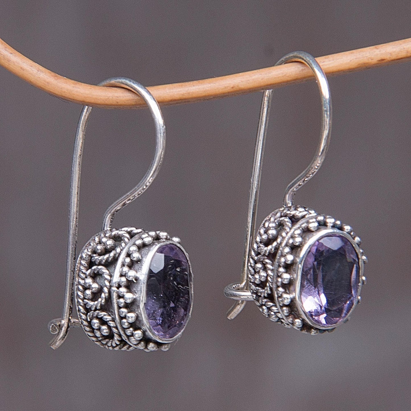 NOVICA - Amethyst & Sterling Silver Drop Earrings