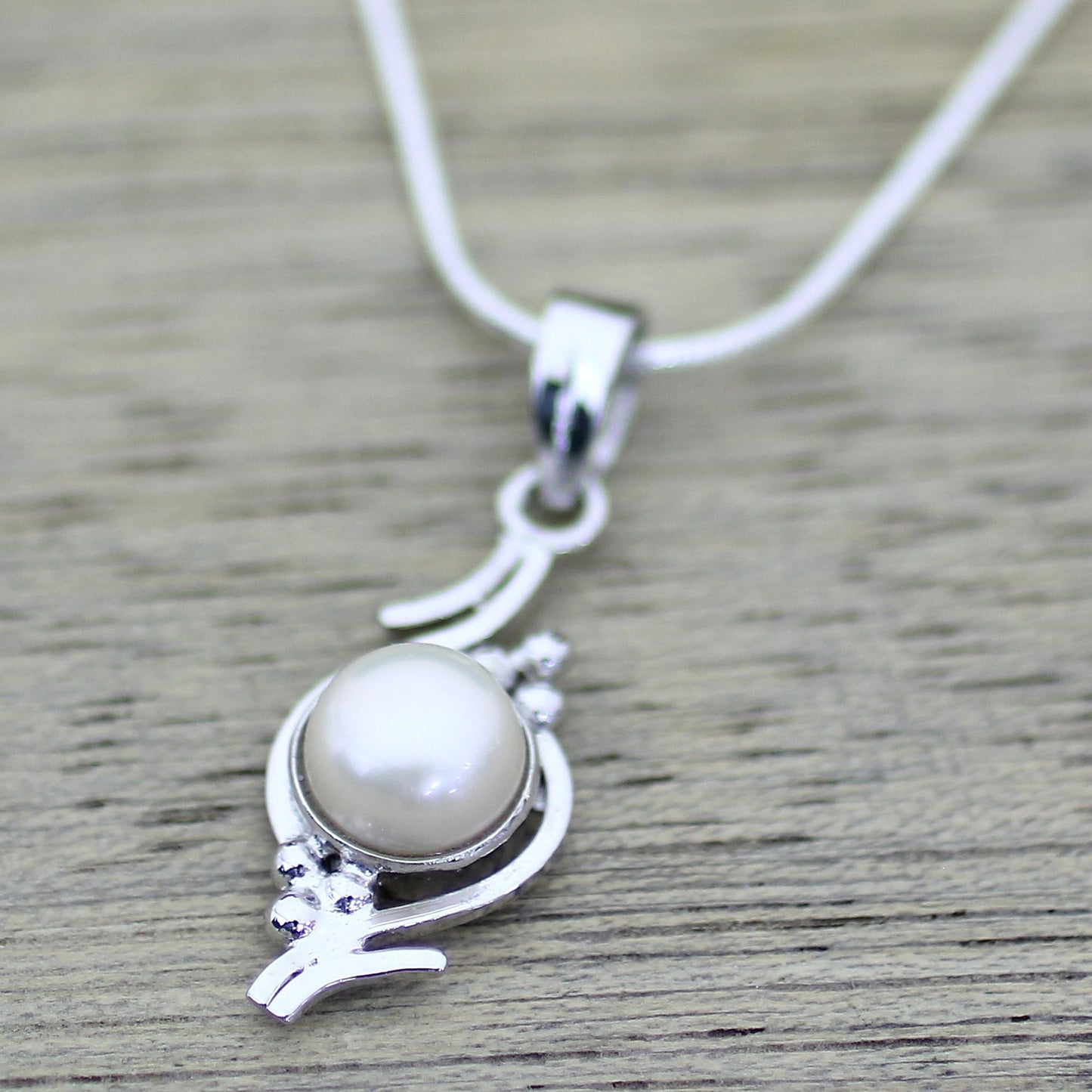 Lightning Cloud Pearl on Sterling Silver Necklace Bridal Jewelry