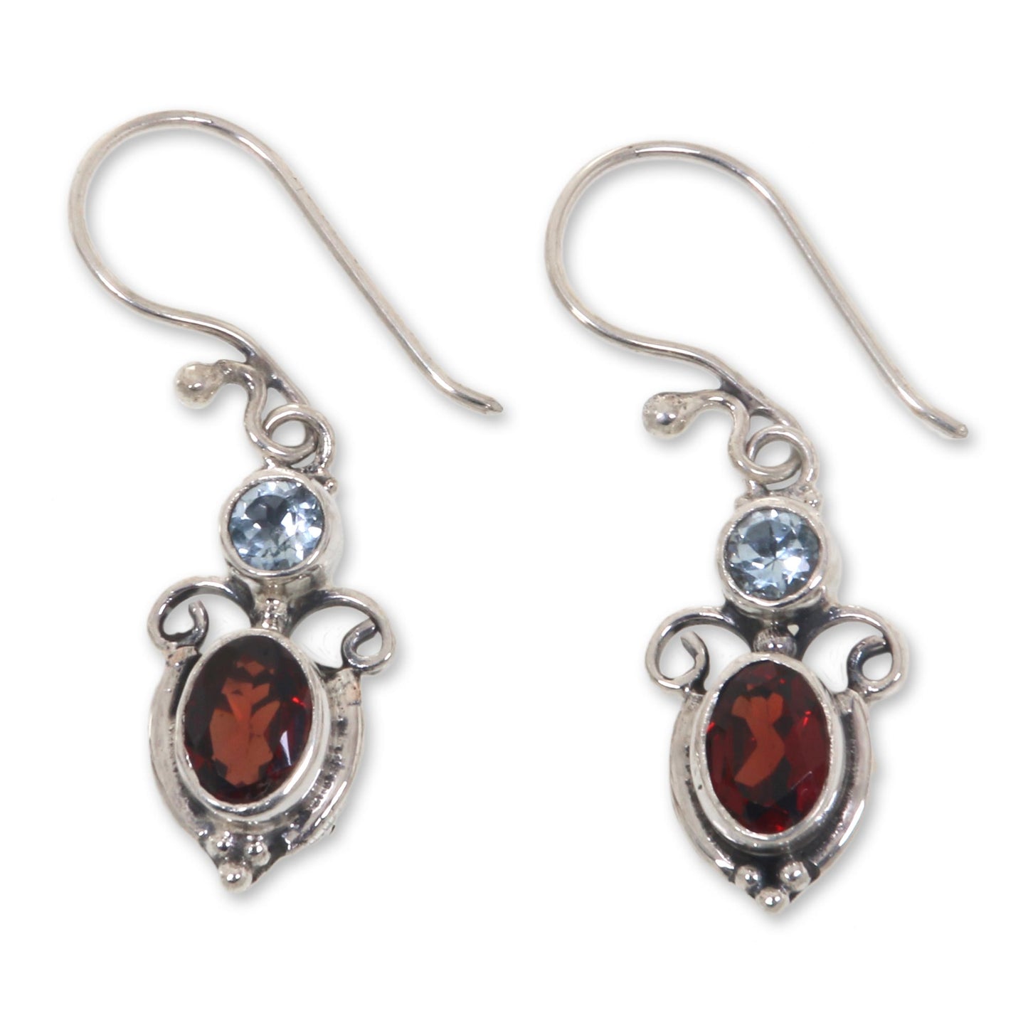 Fire and Ice Multi-Gem Garnet Dangle Earrings