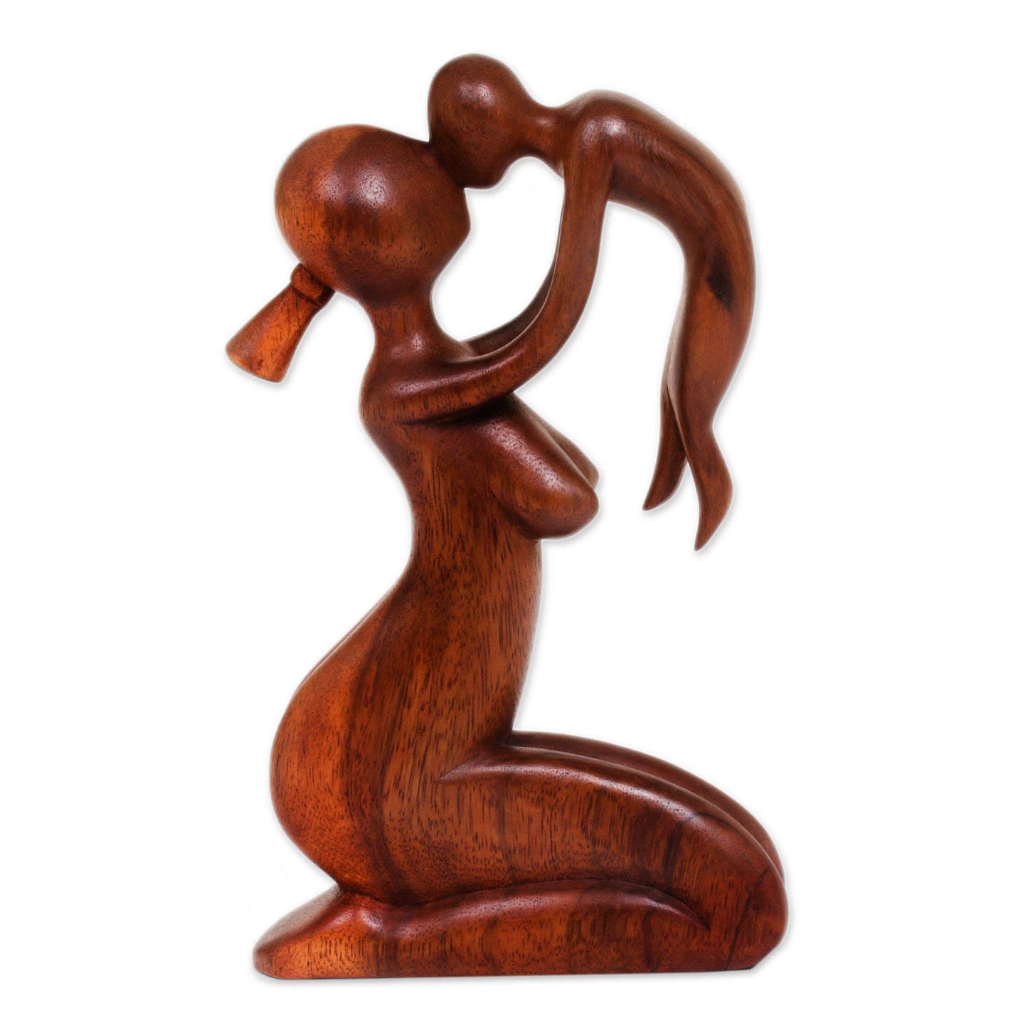 Mother's Love Suar Wood Family Sculpture