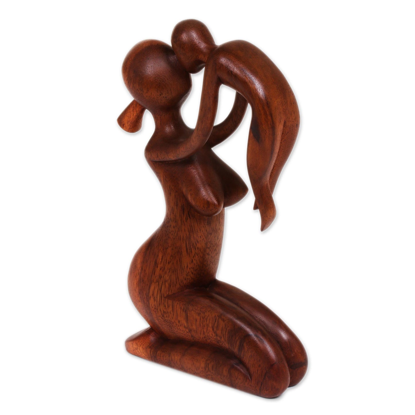 Mother's Love Suar Wood Family Sculpture