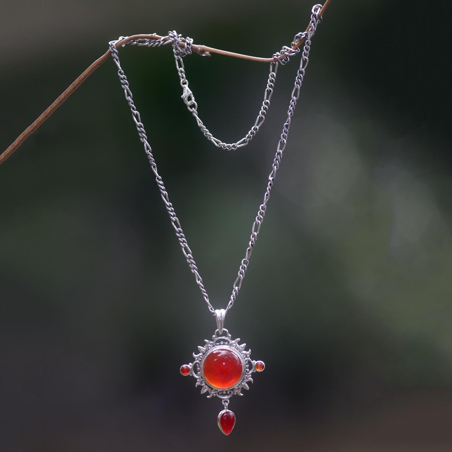 Radiant Sun Carnelian Sterling Silver Pendant Necklace