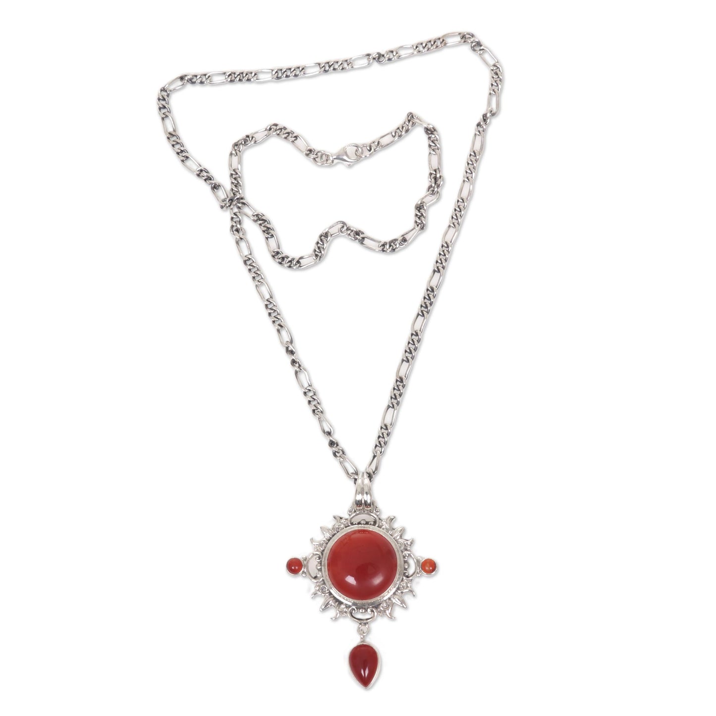 Radiant Sun Carnelian Sterling Silver Pendant Necklace