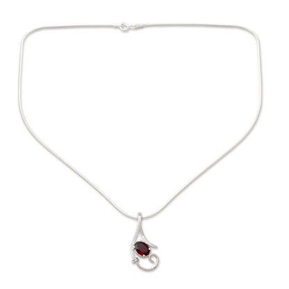 Fire of Romance Sterling Silver and Garnet Necklace Modern Necklace